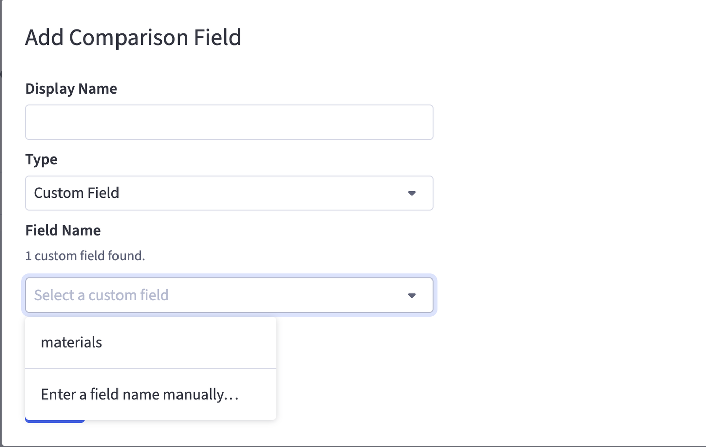 Adding a custom field to the comparison