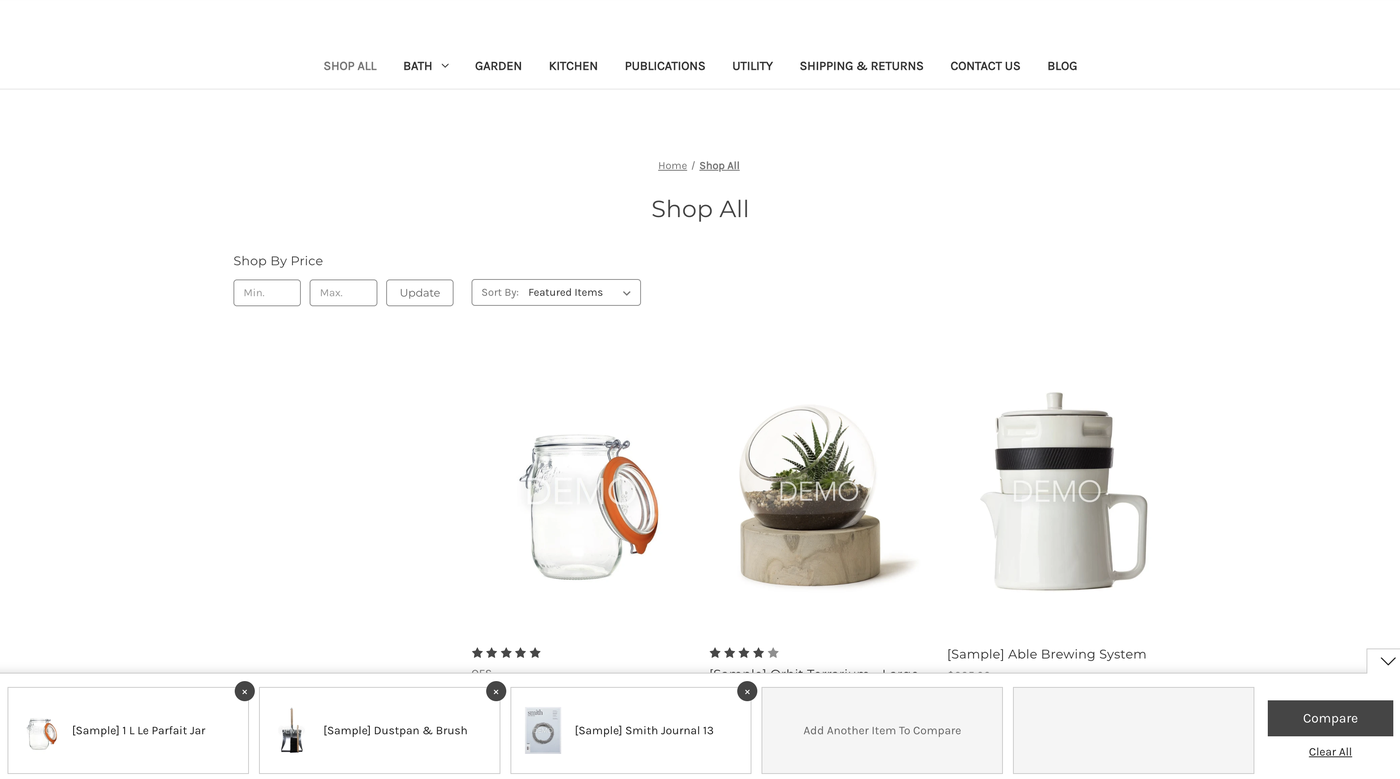 The compare bar on a category page