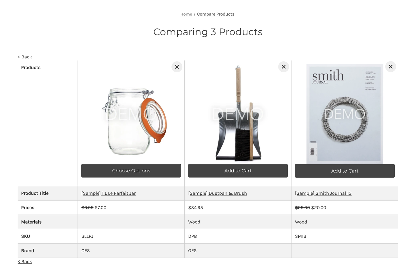 The comparison page
